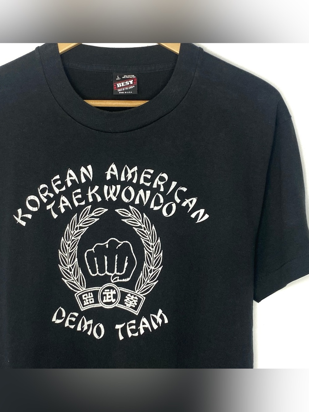 Vintage 90s Korean American Taekwondo Demo Team Single Stitch T Shirt Size Large
